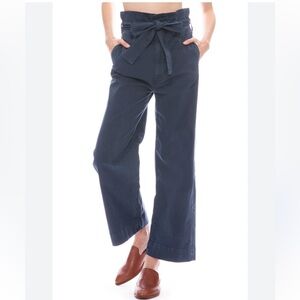 MOTHER The Paper Bag Greaser Ankle Trouser in Navy